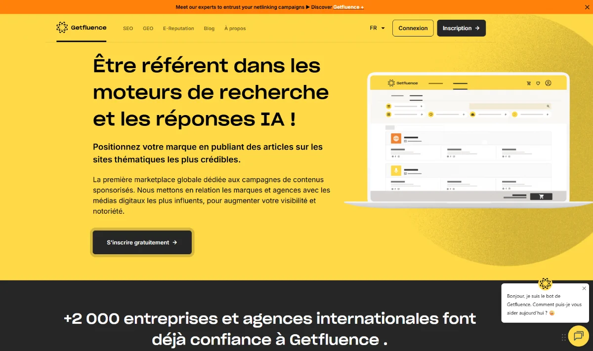Marketplace Getfluence pour netlinking premium