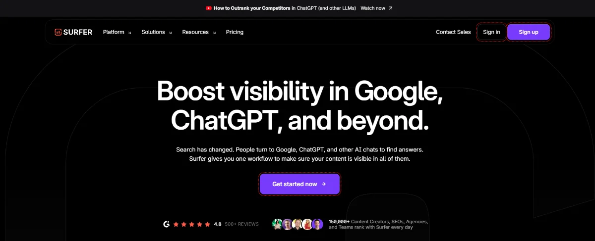 Interface de l'outil Surfer SEO