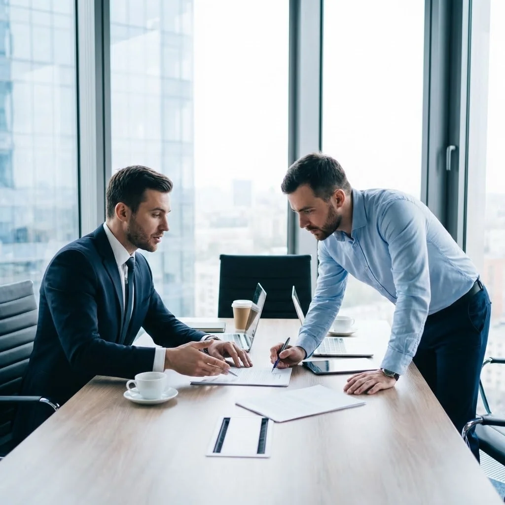 [image : agent commercial en négociation avec un client professionnel]