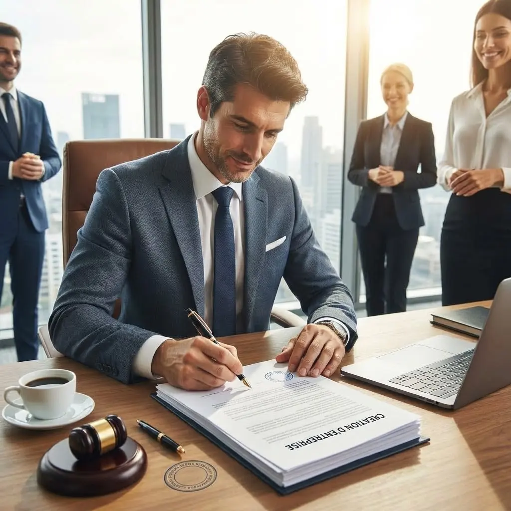 [image : agent commercial signant des documents de création d'entreprise]