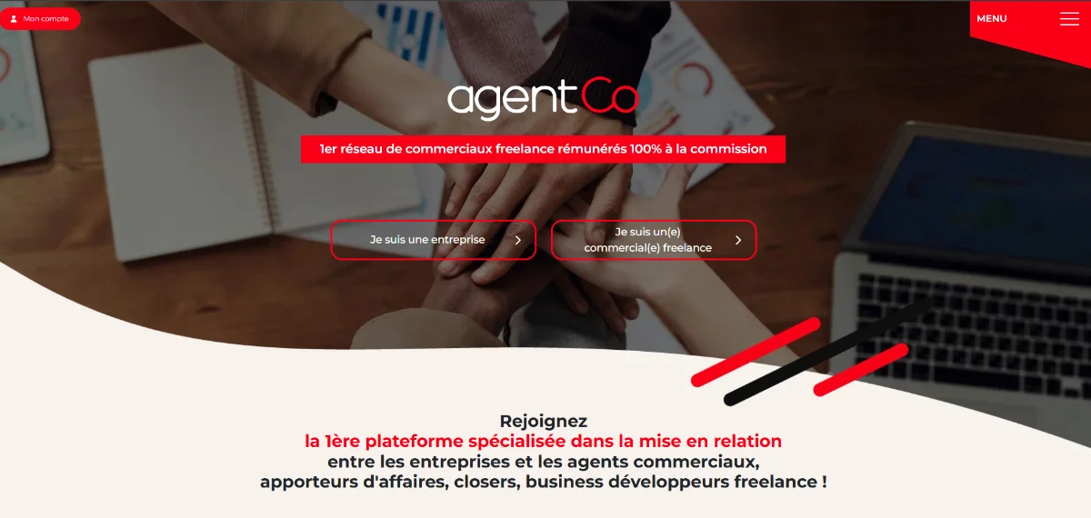 [image : capture d'écran stylisée d'une plateforme de mise en relation entre freelances et entreprises, interface moderne avec des offres de missions commerciales affichées]