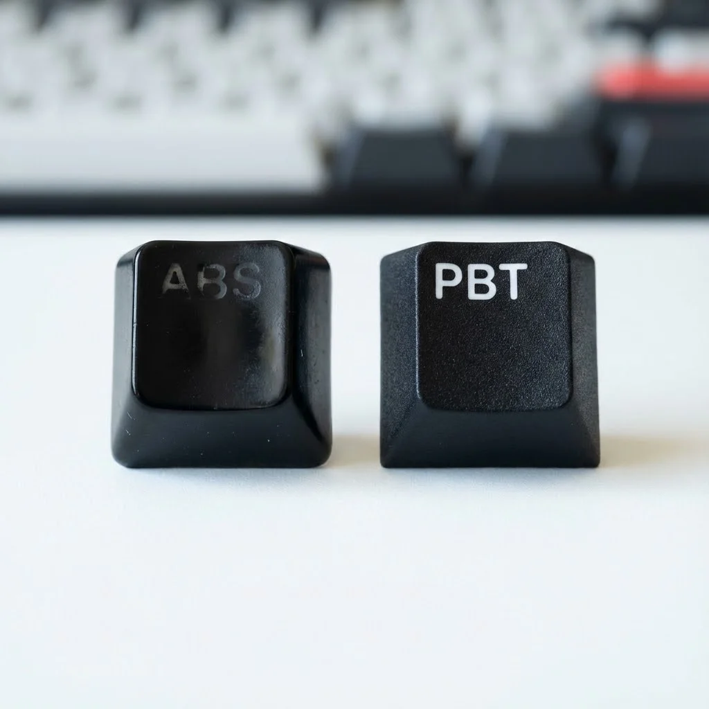 [image : comparaison visuelle entre keycaps ABS usés et keycaps PBT neufs]