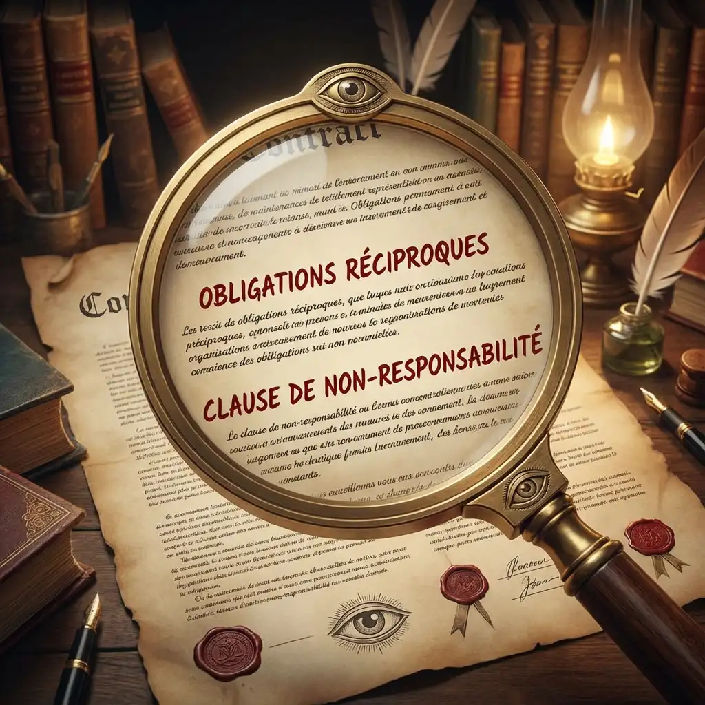 [image : Document contractuel stylisé avec loupe mettant en évidence des clauses importantes, symbolisant la vigilance nécessaire]