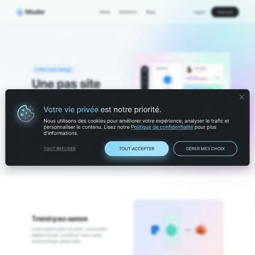 [image : Exemple de bandeau de consentement aux cookies moderne et élégant sur un site]