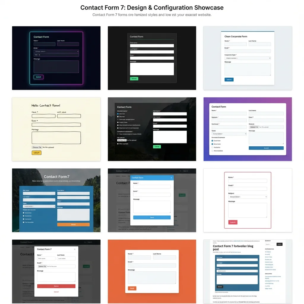 [image : Exemples de formulaires créés avec Contact Form 7, montrant différents styles et configurations]