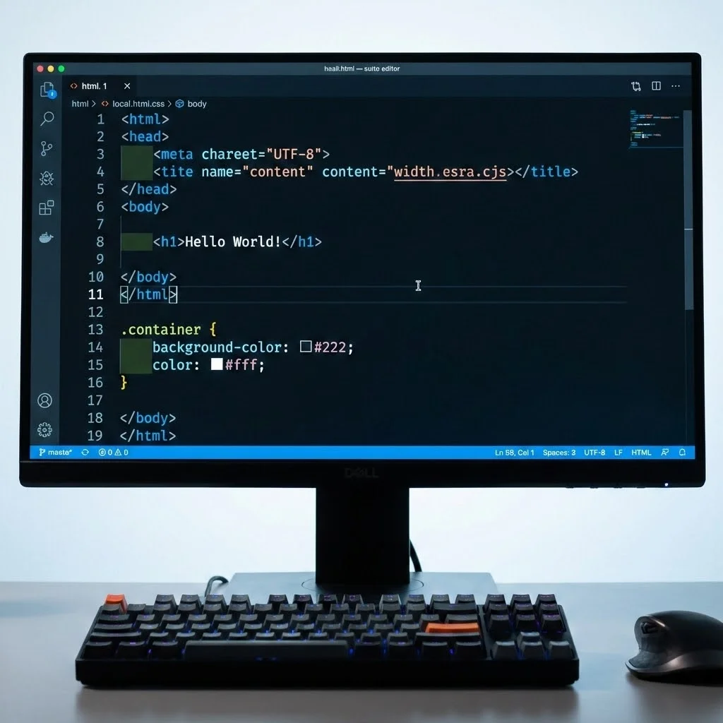 [image : Extrait de code HTML et CSS coloré sur fond sombre, typographie monospace, mise en évidence de la syntaxe avec couleurs vives, style développeur moderne]