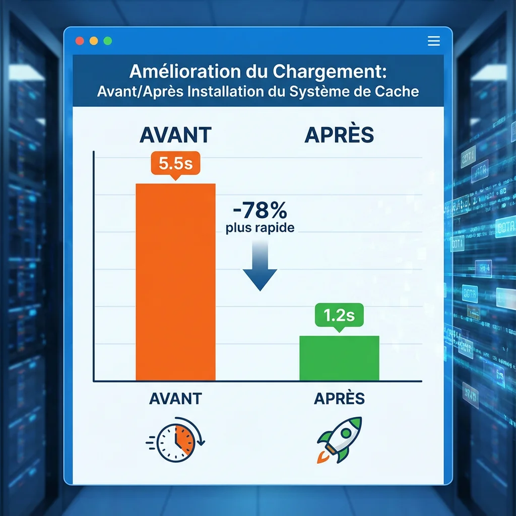 [image : Graphique montrant l'amélioration du chargement avant/après installation d'un système de cache]