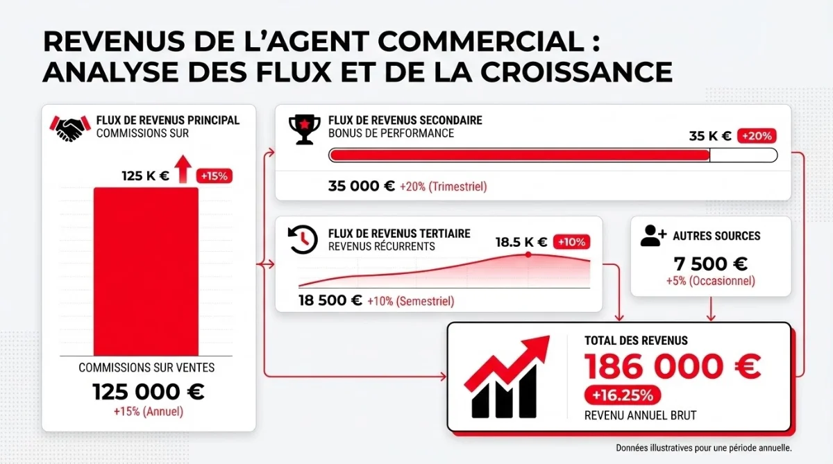 [image : graphiques financiers illustrant les revenus de l'agent commercial]