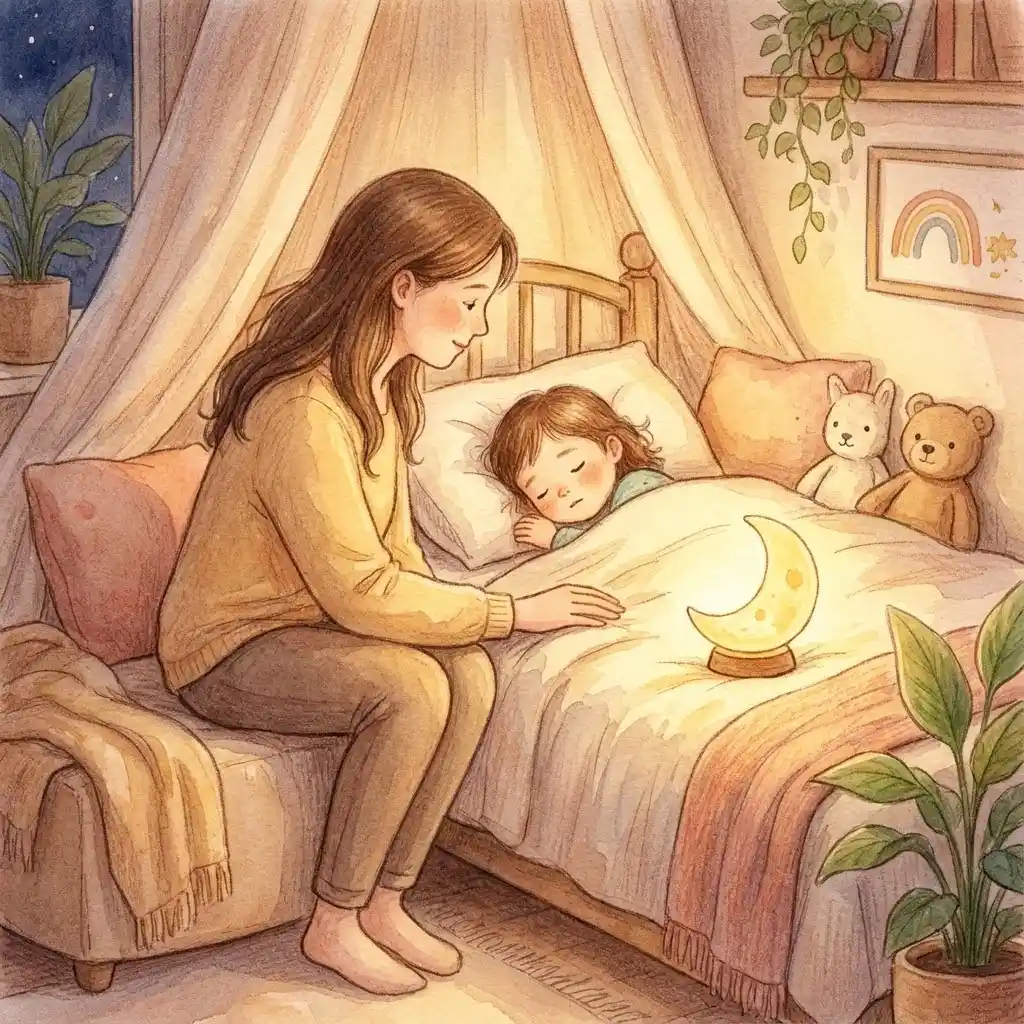 [image : Illustration bienveillante montrant une maman près de son enfant endormi, ambiance douce avec lumière tamisée]