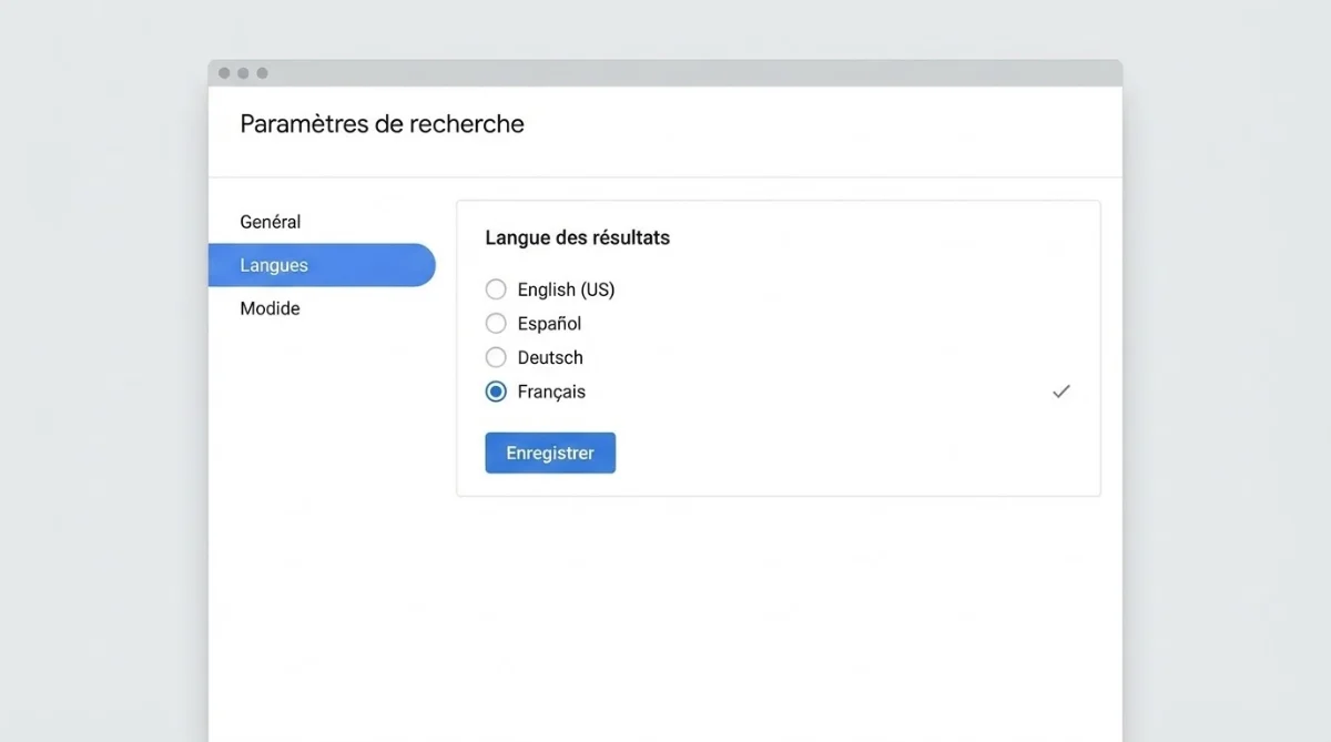 [image : Paramètres de recherche montrant sélection langue française]