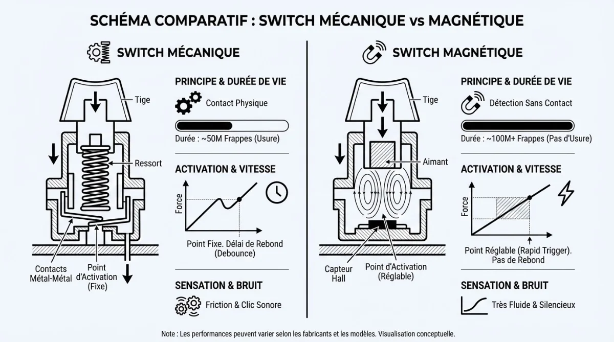 [image : schéma comparatif switch mécanique vs magnétique]