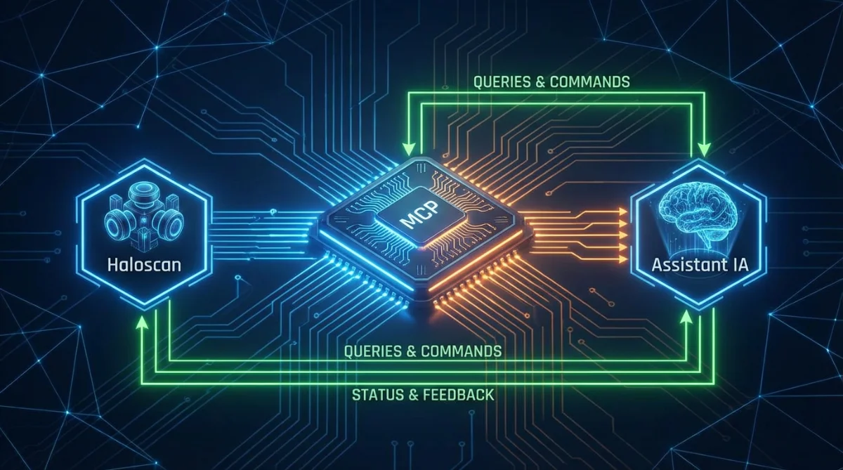 [image : Schéma d'architecture montrant connexion entre Haloscan, MCP et assistant IA, flux de données visualisé, style technique moderne]