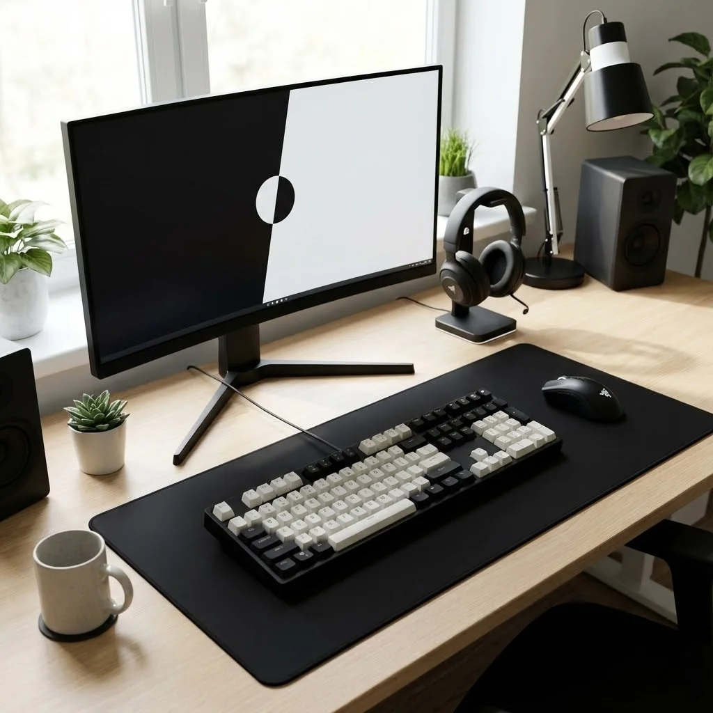[image : setup gaming complet avec keycaps personnalisés assortis au reste du bureau]