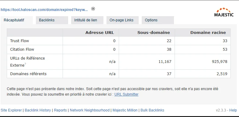 [image : Visualisation de profil de backlinks avec graphique en réseau montrant les liens entrants, codes couleur selon la qualité des domaines référents]