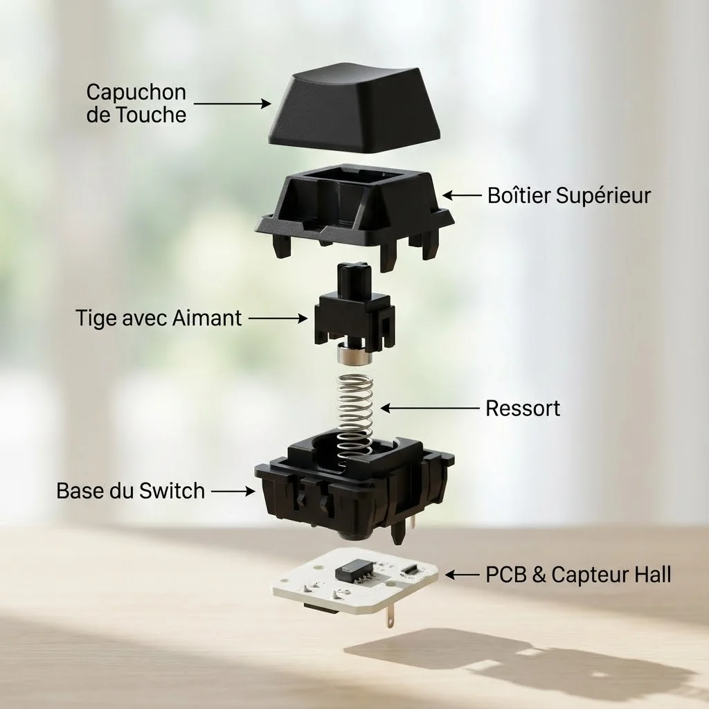 [image : vue éclatée d'un switch magnétique avec légendes]