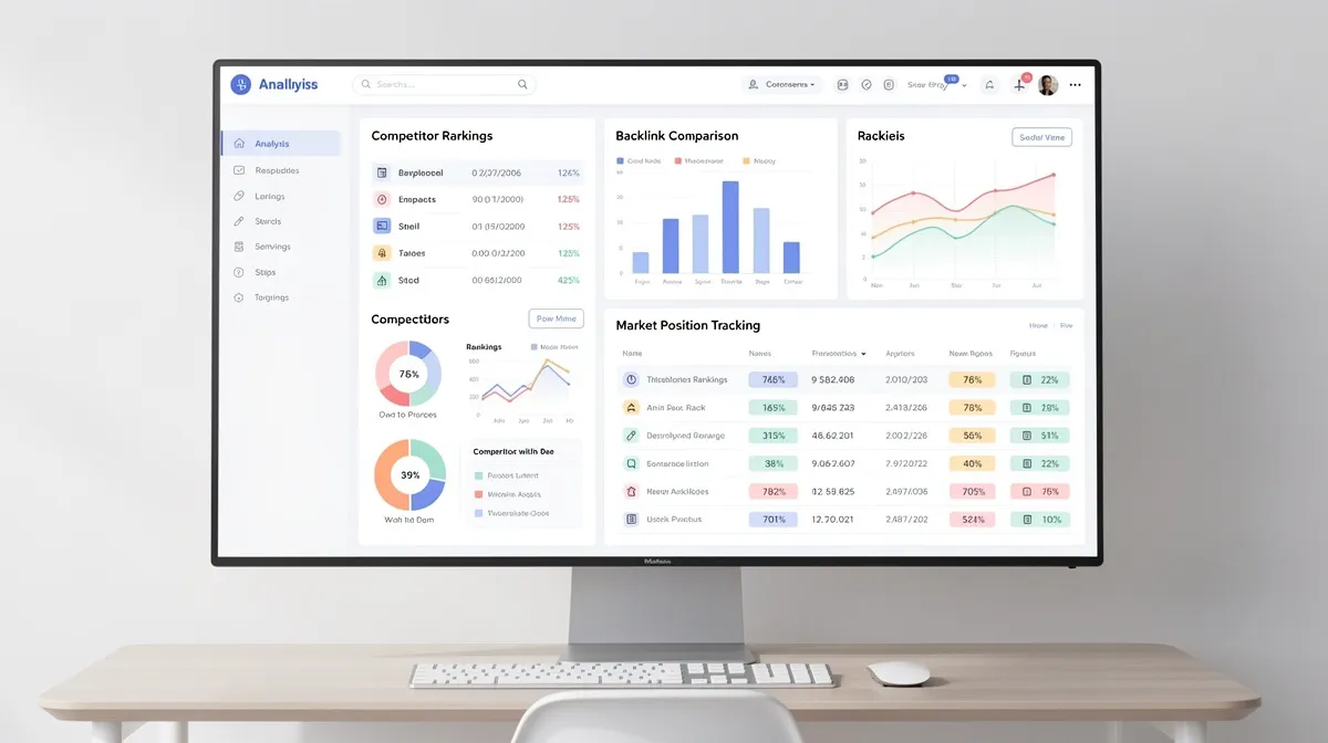 Dashboard d'analyse concurrentielle avec comparaison de backlinks et suivi de position