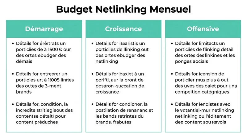 Répartition d'un budget netlinking en trois scénarios pour TPE et PME
