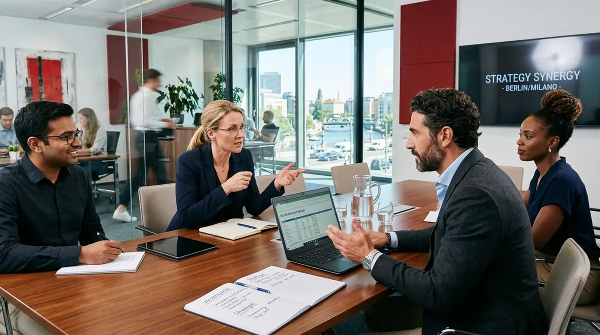 réunion entre équipe commerciale interne et partenaires externes autour d'une ta