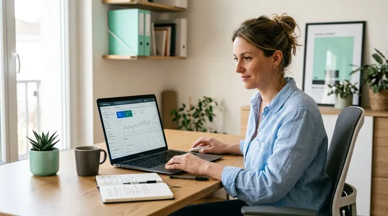 Dirigeante de PME consultant sa Search Console pour vérifier les balises canonical de son site