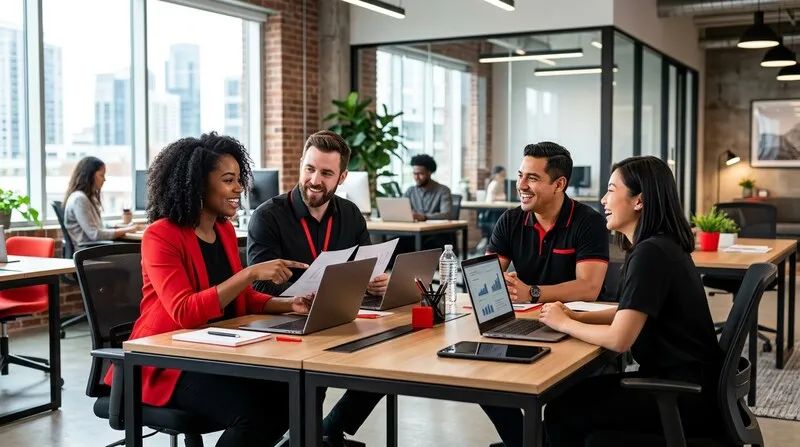 Équipe commerciale au travail dans un open space moderne