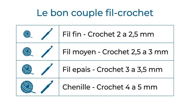 Infographie correspondance epaisseur fil et taille crochet pour amigurumi