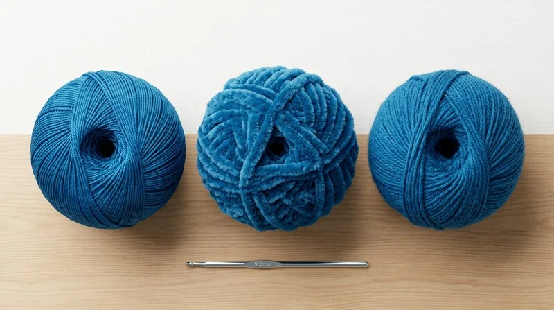 Trois pelotes coton chenille et acrylique pour amigurumi cote a cote