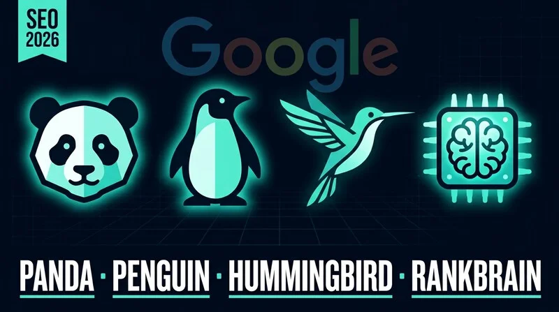 Algorithmes historiques Google : Panda, Penguin, Hummingbird, RankBrain