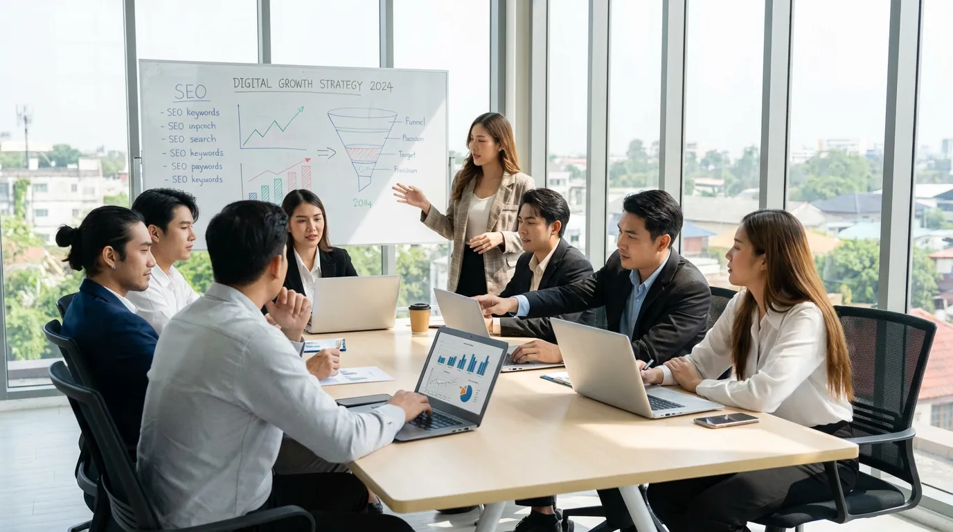 Équipe marketing discutant stratégie netlinking