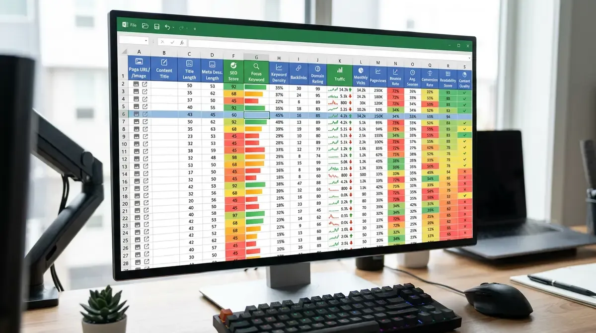 Tableau des pages avec métriques SEO