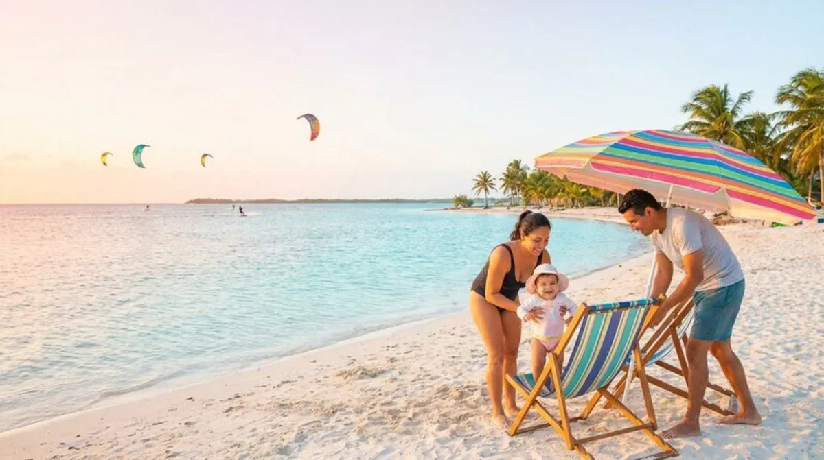 Lorient beach with local surfers riding small waves