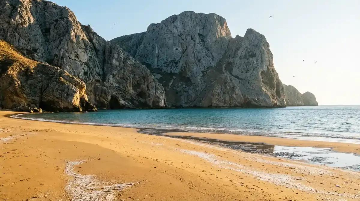 Saline beach panoramic view with golden sand