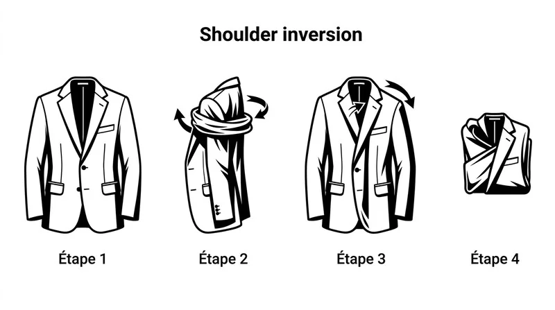 Illustration technique de la méthode épaule inversée pour plier une veste de costume