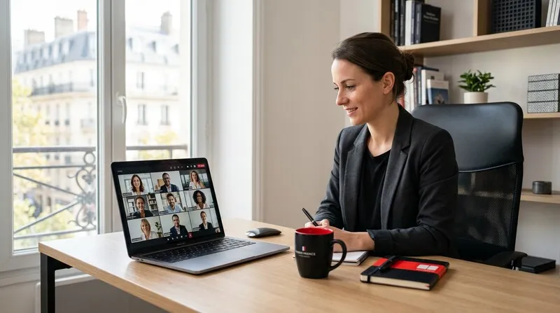 Agent commercial en télétravail en visioconférence avec son manager pendant son onboarding
