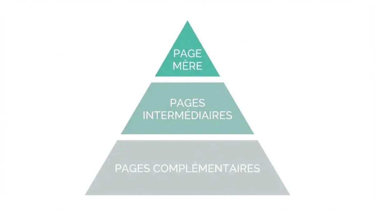 Pyramide illustrant la hiérarchie d'un cocon avec page mère, pages cibles intermédiaires et pages co