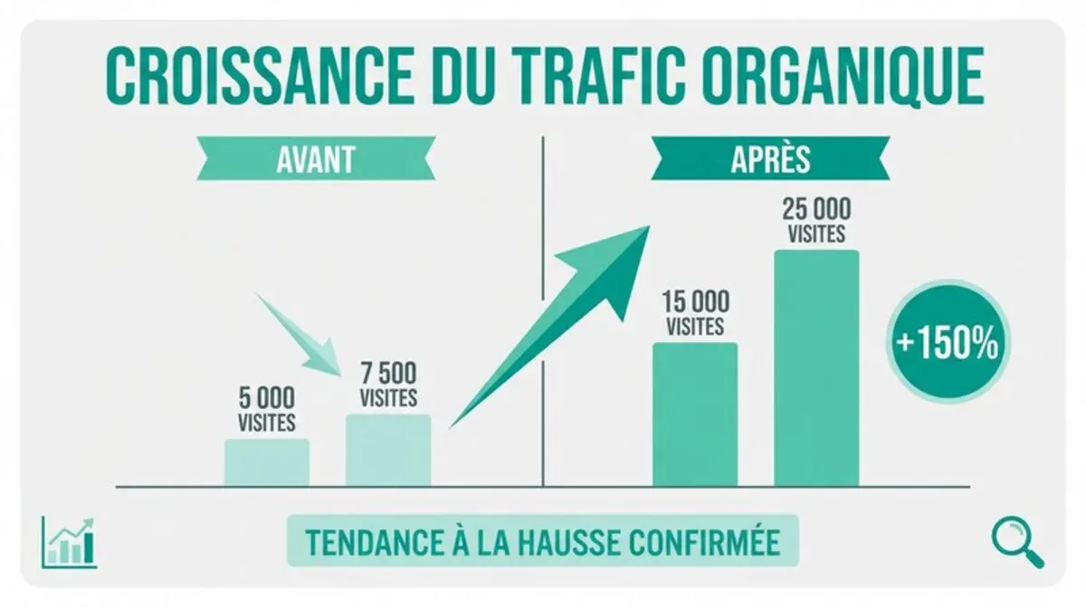 Graphique montrant l'évolution du trafic organique avant et après la mise en place d'un cocon sémant