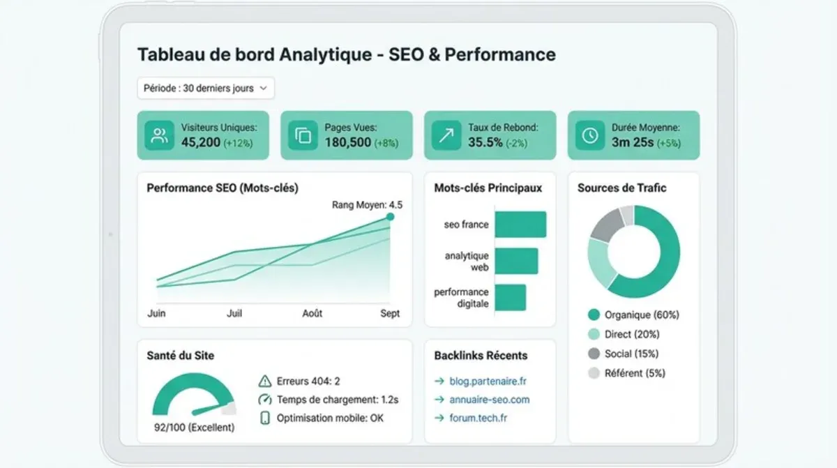 Tableau de bord analytics montrant les métriques clés à suivre pour évaluer la performance d'un coco