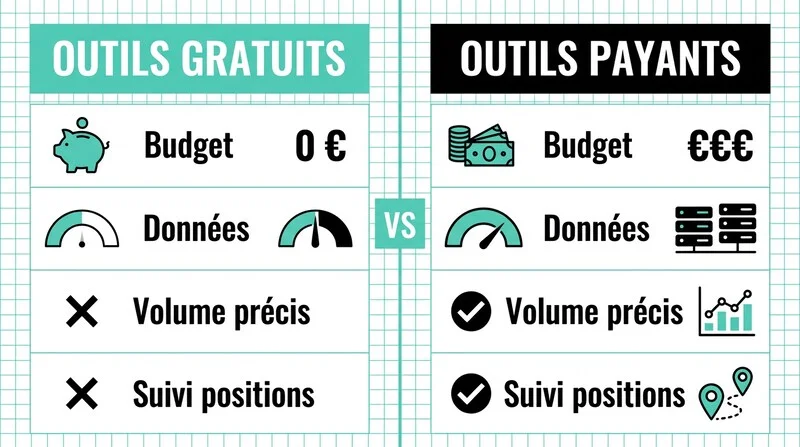 Matrice comparative outils SEO gratuits versus payants
