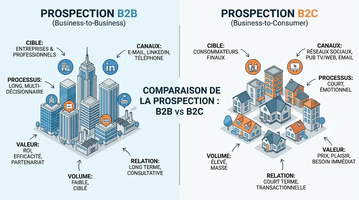 Graphique comparatif prospection B2B vs B2C