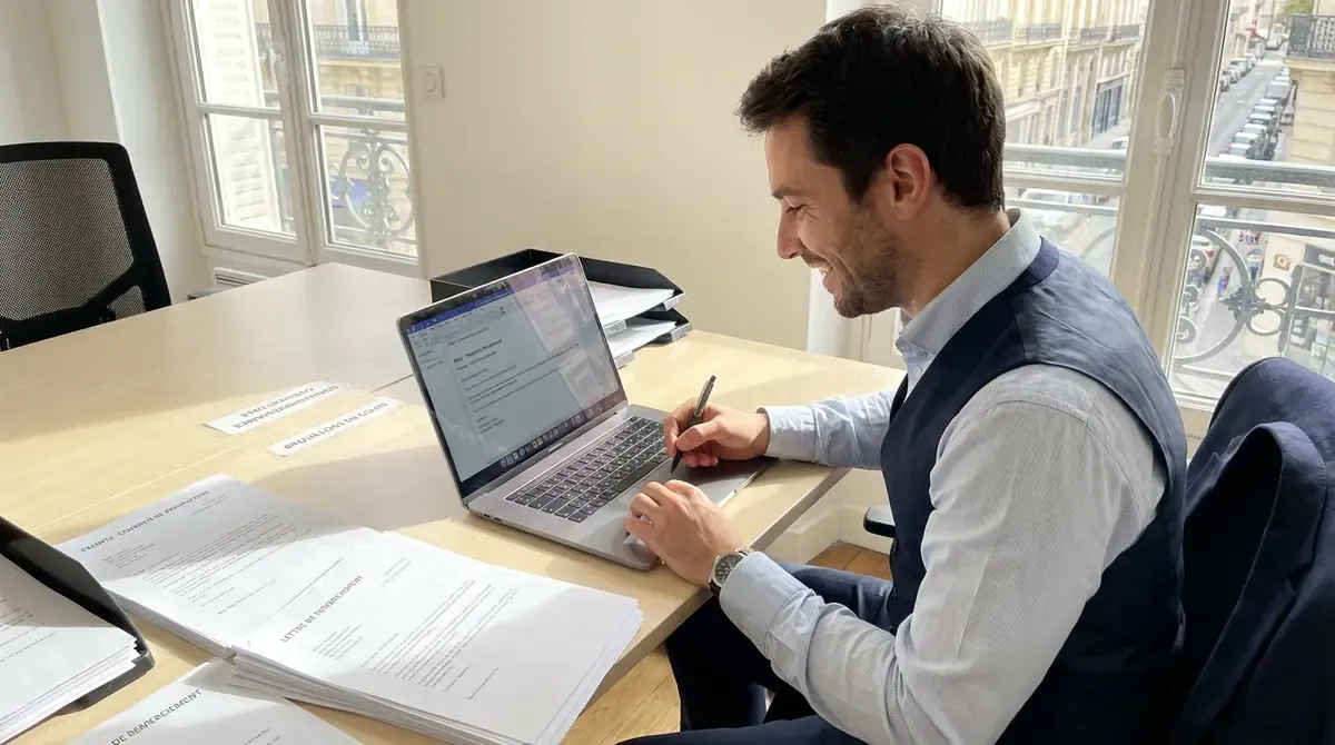 Professionnel rédigeant un courrier commercial