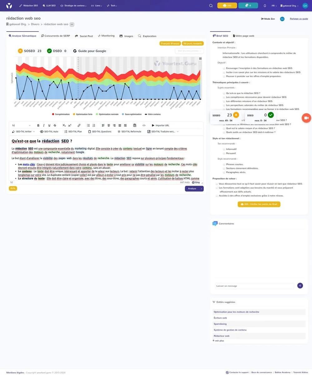 Guide SEO YourTextGuru scores SOSEO DSEO