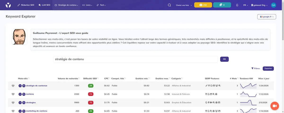 Keyword Explorer YourTextGuru