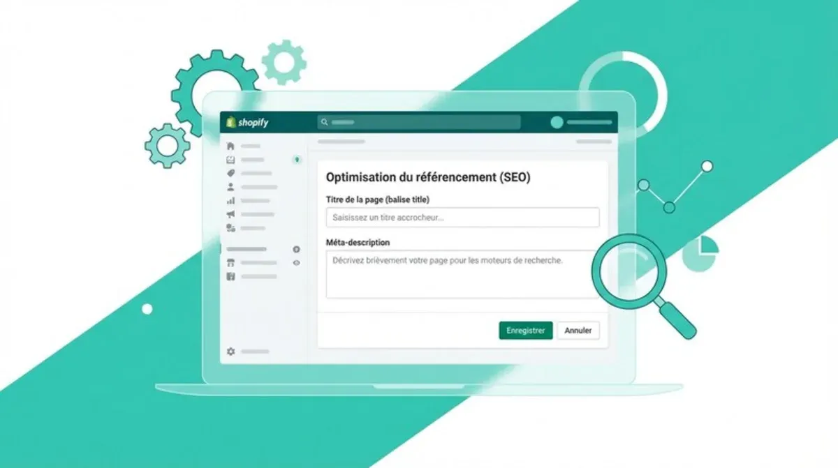 Capture d'écran de l'optimisation des balises meta dans l'admin Shopify