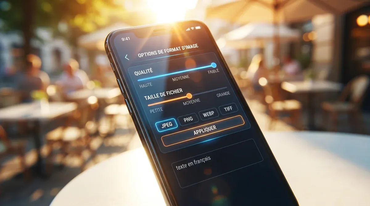 Capture d'écran des options de format dans Squoosh avec les réglages de qualité