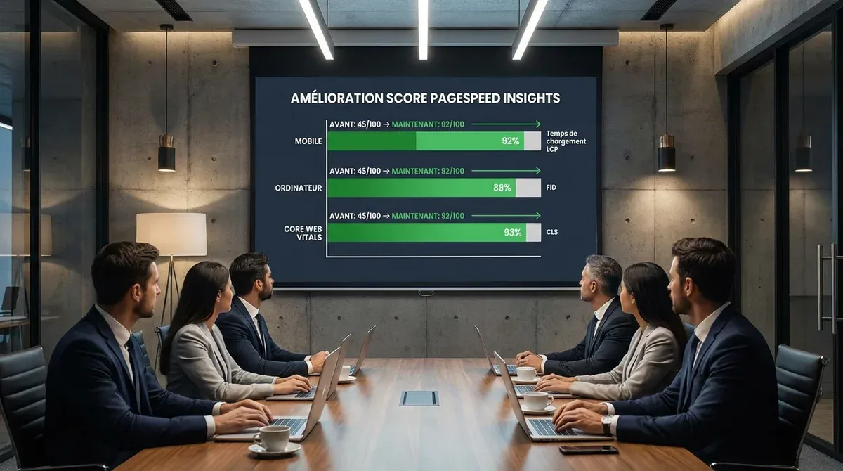 Graphique montrant l'amélioration du score PageSpeed après optimisation des images