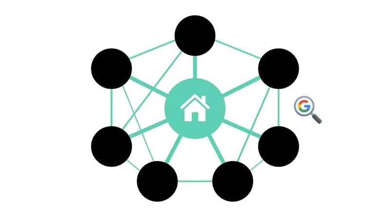 Illustration du maillage interne d'un site avec liens contextuels reliant la page d'accueil aux pages internes