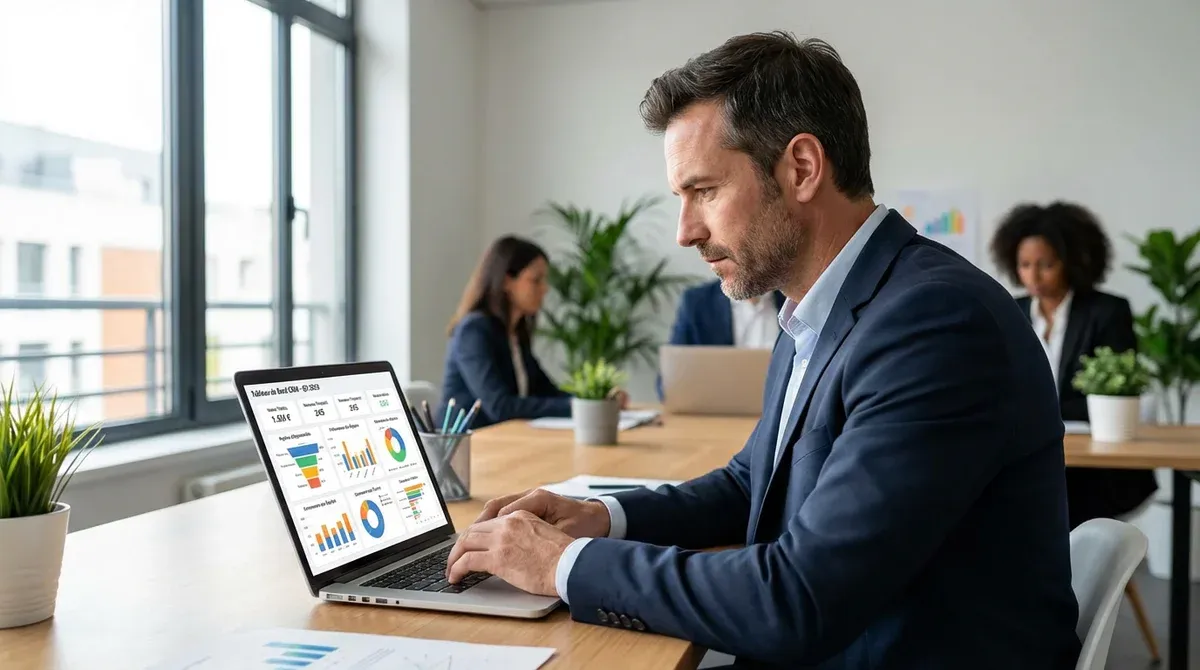 Commercial analysant un tableau de bord CRM