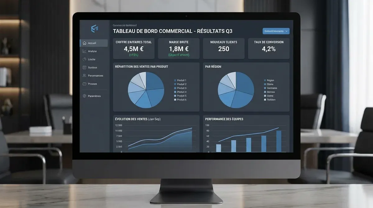 Dashboard commercial avec indicateurs de performance