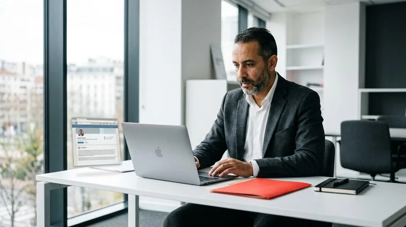 Agent commercial indépendant optimisant son profil LinkedIn pour trouver des mandats