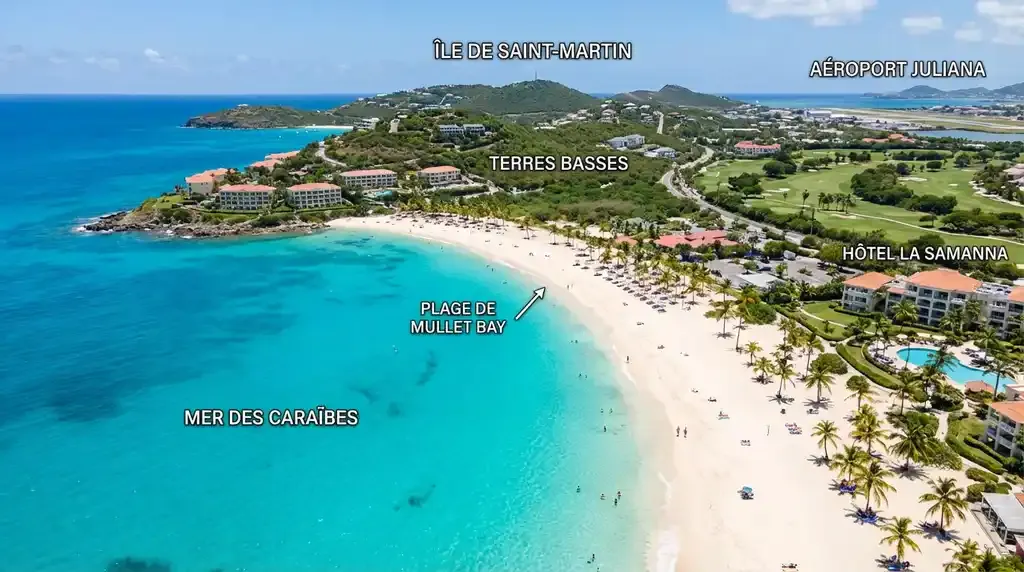 Aerial view of Mullet Bay Beach St Maarten