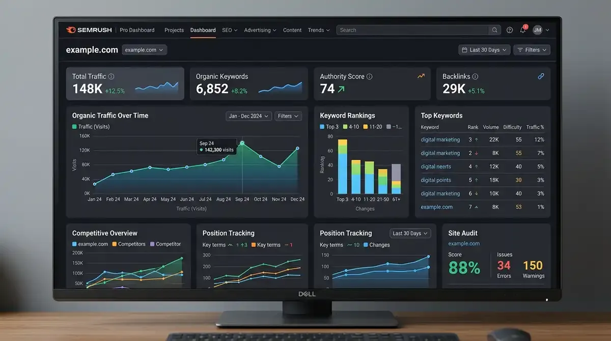 Interface Semrush tableau de bord